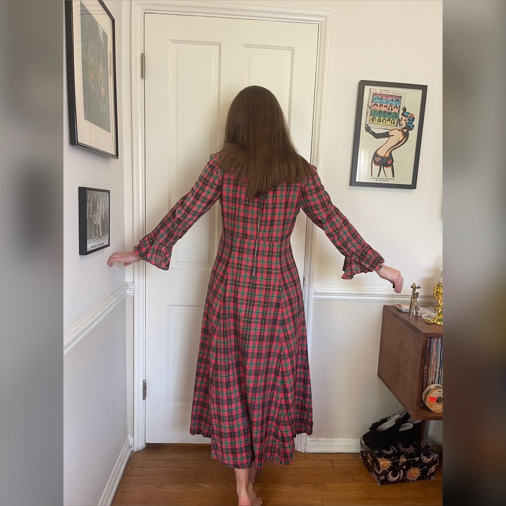 70s Vintage Volup Plus Size Plaid Prairie Holiday Dress - Picture 2 of 10